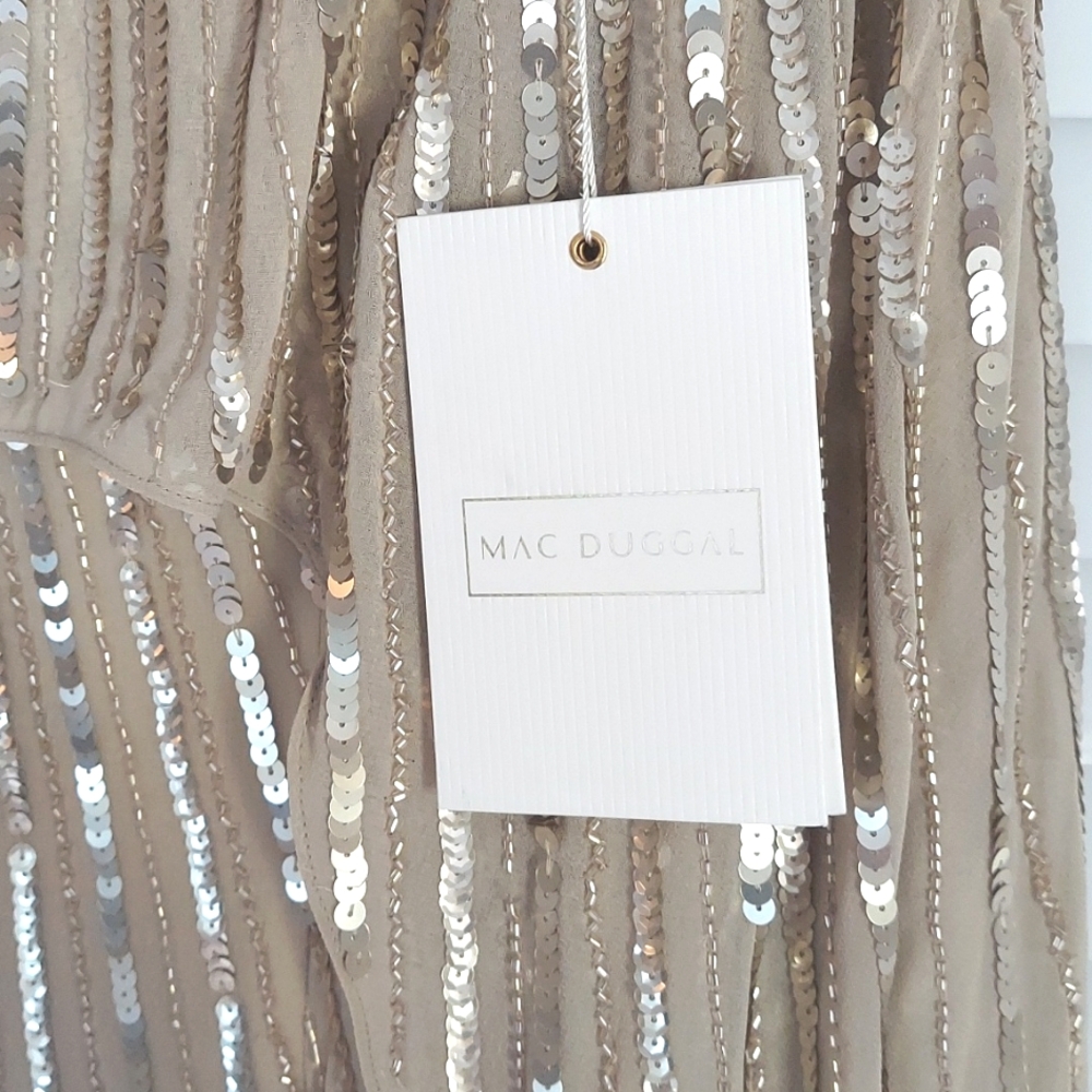 Mac Duggal Gown Sz 18, Cape, Lined, Champagne, Intricate Beading, Sequins NEW!! - Picture 7 of 13